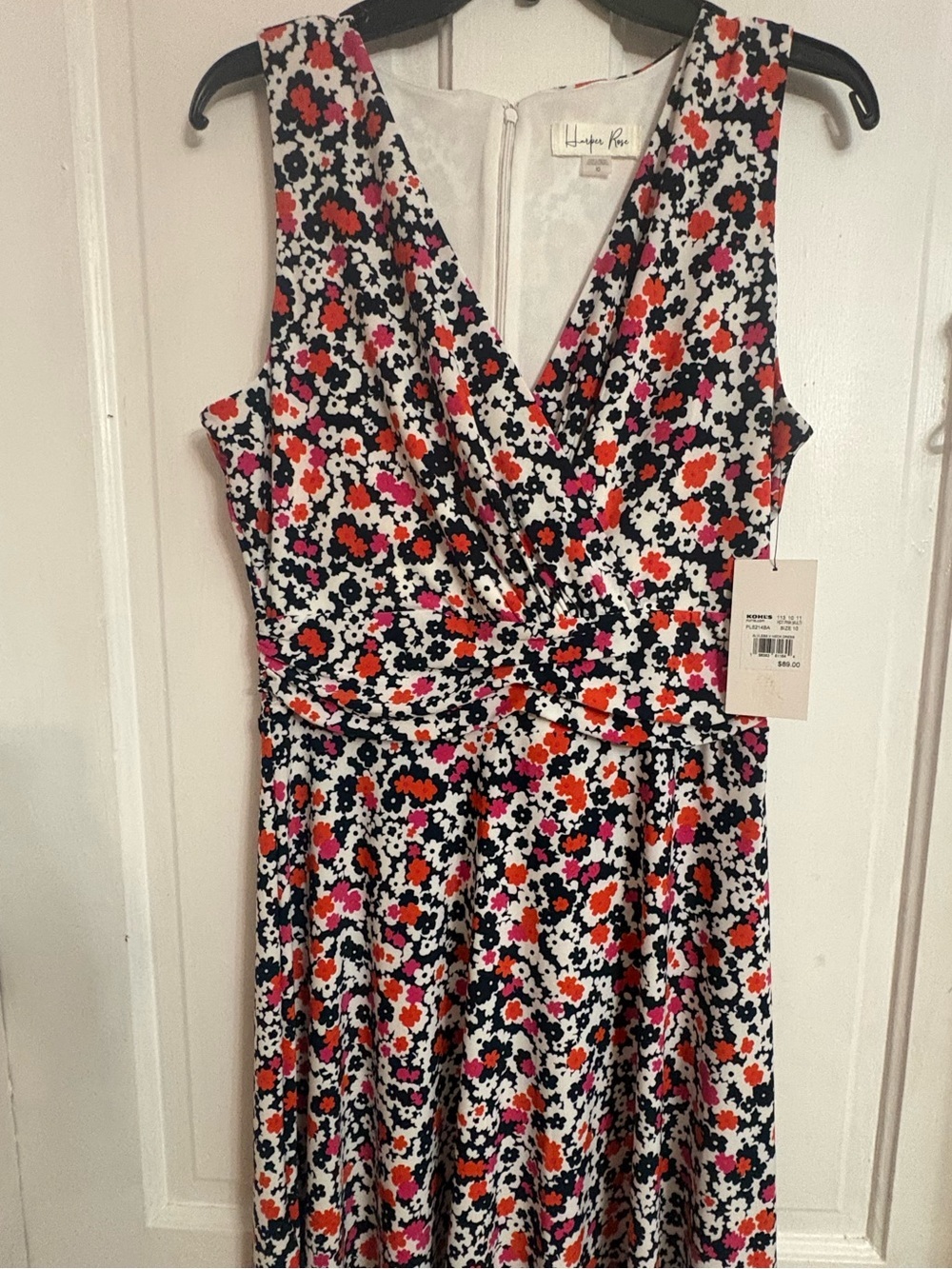 Floral Surplice Midi Dress in White, Black & Pink by Lularoe Rae